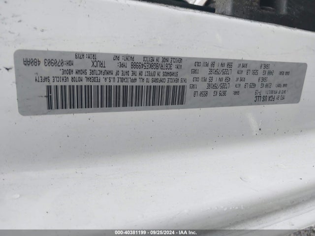 3C6TRVBG8KE549988 RAM Promaster 1500 High Roof 136 Wb