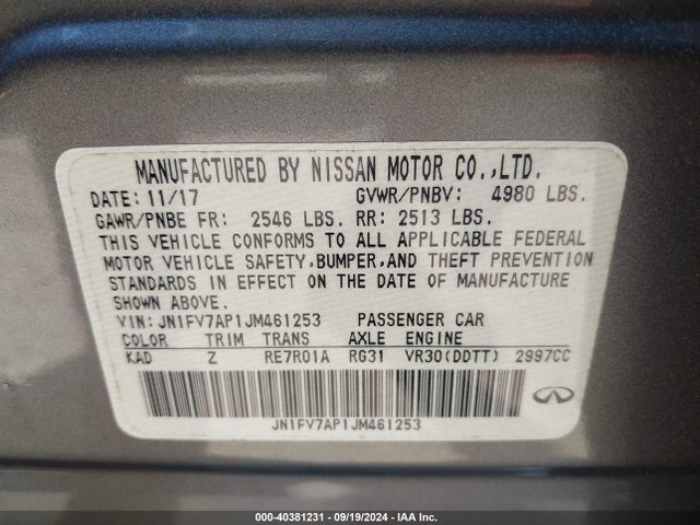 JN1FV7AP1JM461253 Infiniti Q50 3.0t Red Sport 400