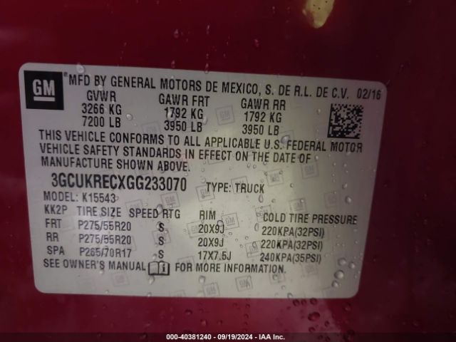 3GCUKRECXGG233070 Chevrolet Silverado 1500 1lt