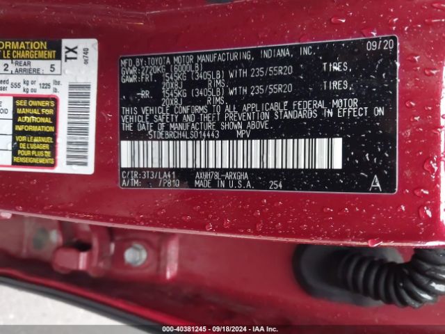 5TDEBRCH4LS014443 Toyota Highlander Hybrid Platinum