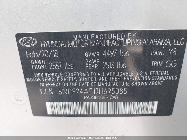 Hyundai SONATA SE 2018 5NPE24AF1JH695085 Image 9