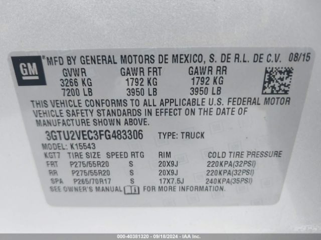 3GTU2VEC3FG483306 GMC Sierra 1500 Slt
