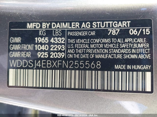 WDDSJ4EBXFN255568 Mercedes-Benz CLA 250