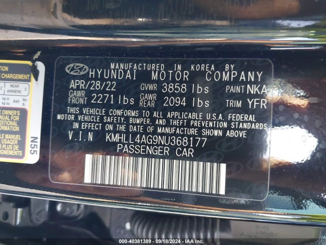 Hyundai ELANTRA SE 2022 KMHLL4AG9NU368177 Image 9