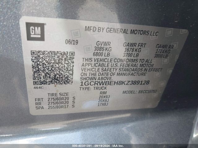 1GCRWBEH8KZ389128 Chevrolet Silverado 1500 Custom