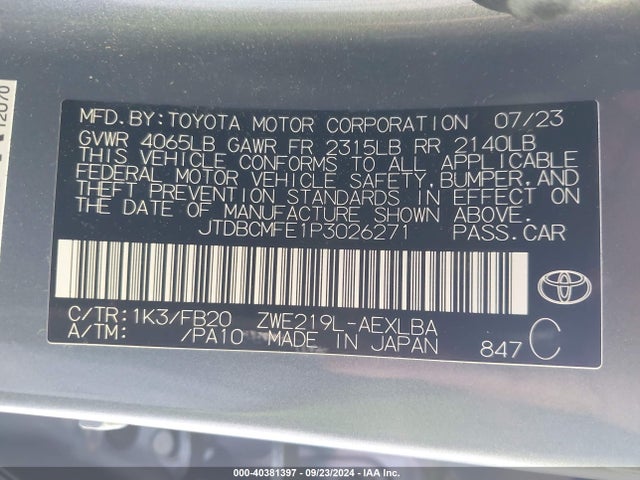 Toyota Corolla Hybrid Le 2023 JTDBCMFE1P3026271 Image 9