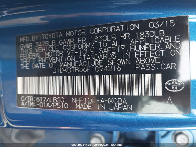 Toyota Prius C Four 2015 JTDKDTB36F1094216 Image 9