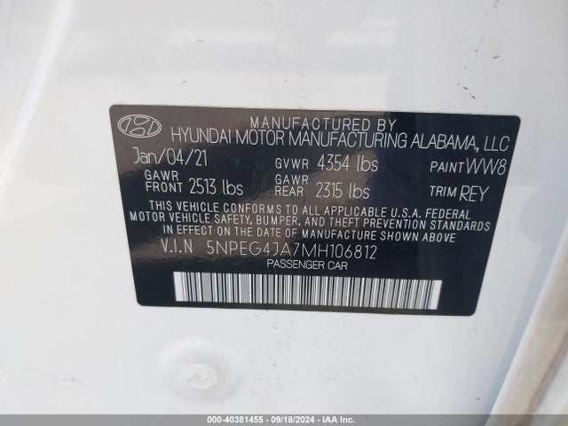 Hyundai SONATA SE 2021 5NPEG4JA7MH106812 Image 9