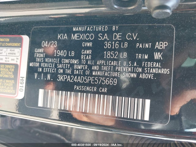 3KPA24AD5PE575669 KIA RIO LX