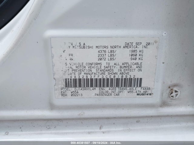 2012 MITSUBISHI GALANT 4A32B3FF3CE010932 Photo 8
