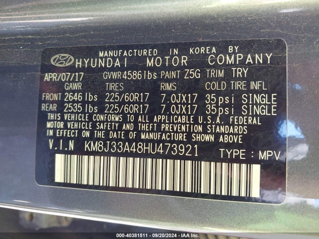 Hyundai Tucson Se Plus 2017 KM8J33A48HU473921 Image 9