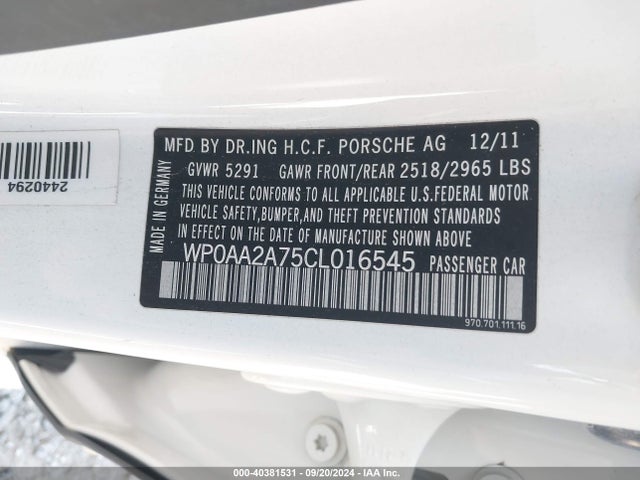 2012 PORSCHE PANAMERA WP0AA2A75CL016545 Photo 8