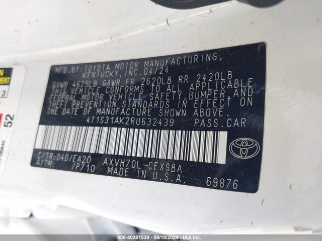Toyota Camry Hybrid Se 2024 4T1S31AK2RU632439 Image 9