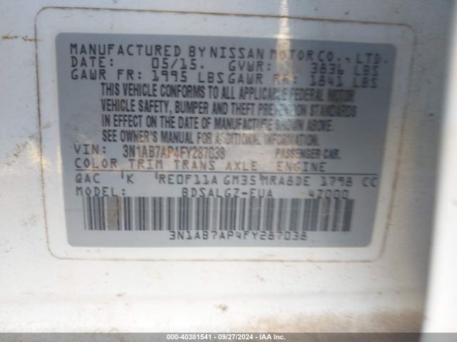 3N1AB7AP4FY287038 Nissan SENTRA SL