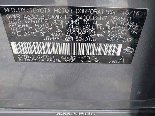JTHBA1D29H5040131 Lexus IS 200T