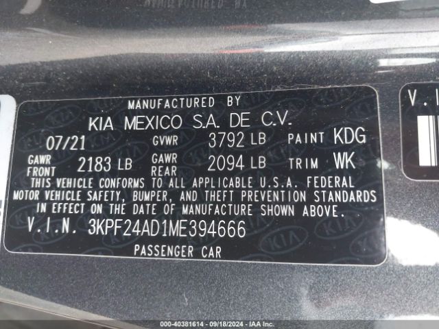 3KPF24AD1ME394666 KIA FORTE FE