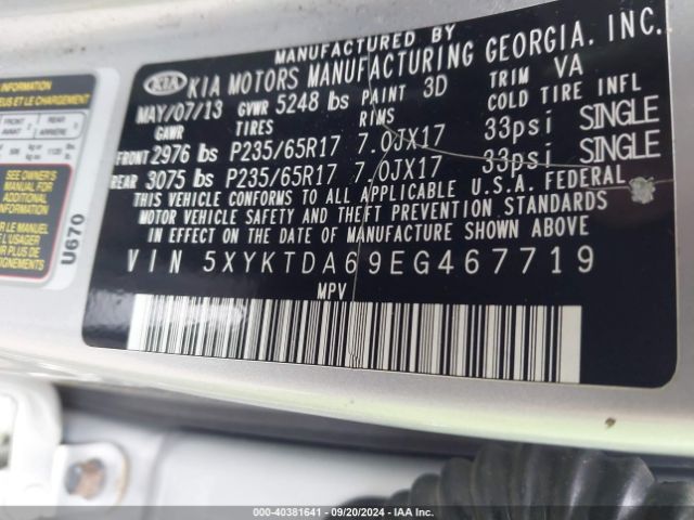 5XYKTDA69EG467719 KIA SORENTO LX