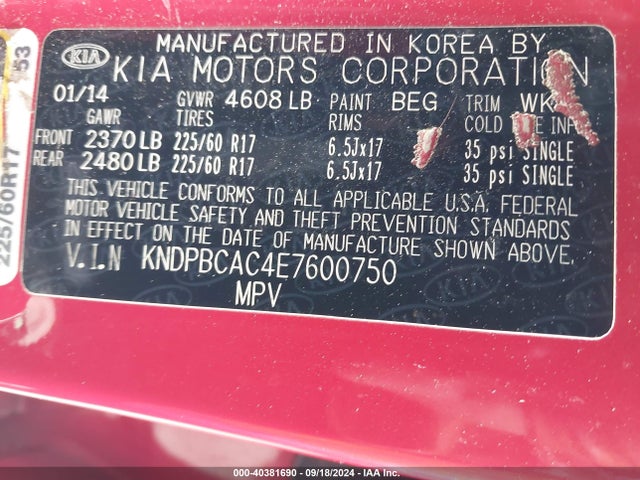 KIA Sportage Lx 2014 KNDPBCAC4E7600750 Image 9