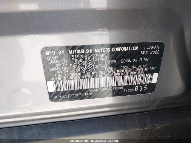 JA4J4UA89NZ079606 Mitsubishi Outlander Black Edition S-awc/se 2.5 S-awc/se Launch Edition S-awc