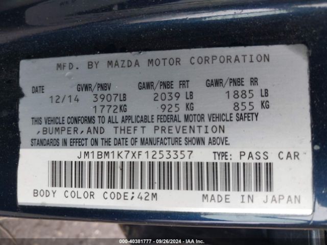 JM1BM1K7XF1253357 Mazda MAZDA3