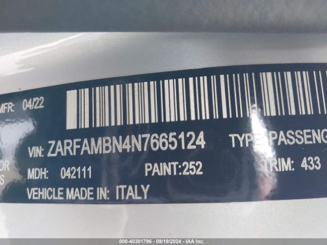 ZARFAMBN4N7665124 Alfa Romeo Giulia Ti Rwd