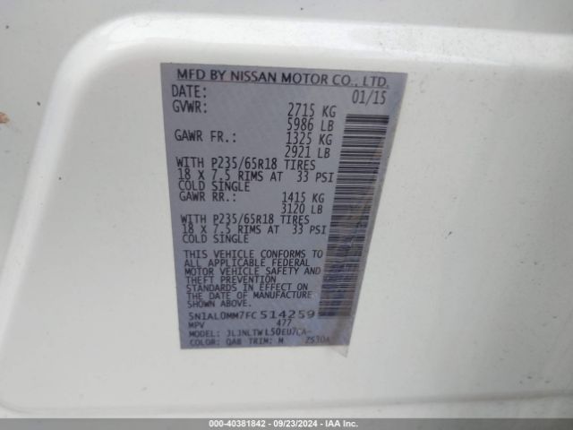 5N1AL0MM7FC514259 Infiniti QX60