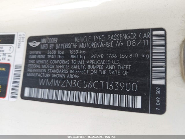 2012 MINI COOPER WMWZN3C56CT133900 Photo 8