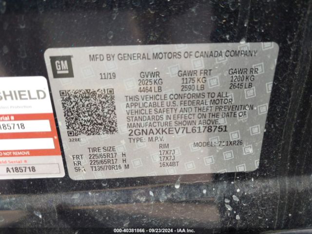 2GNAXKEV7L6178751 Chevrolet Equinox Fwd Lt 1.5l Turbo