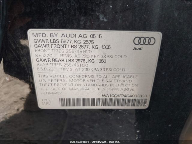 WA1CCAFP4GA002833 Audi Sq5 3.0t Premium Plus