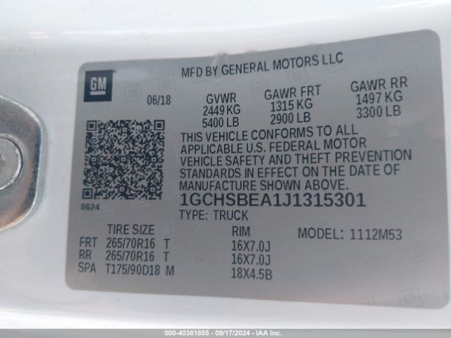 1GCHSBEA1J1315301 Chevrolet Colorado Wt