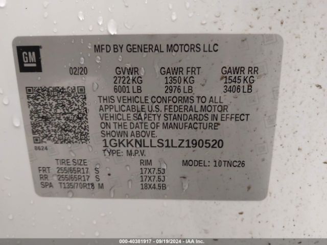 1GKKNLLS1LZ190520 GMC Acadia Awd At4