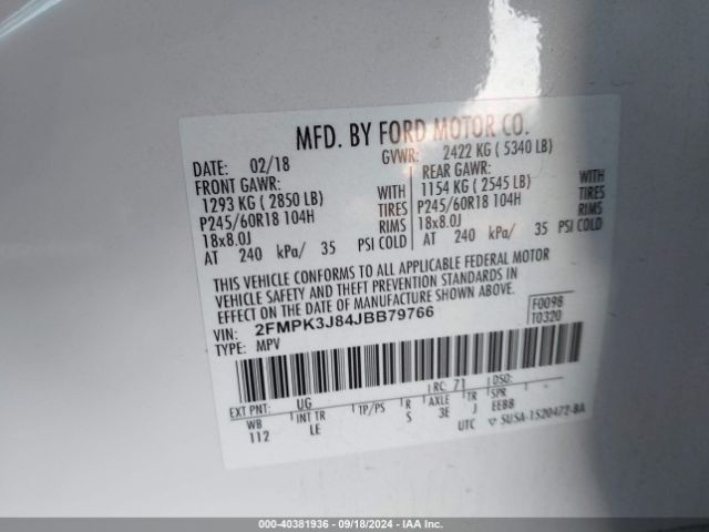 2FMPK3J84JBB79766 Ford EDGE SEL
