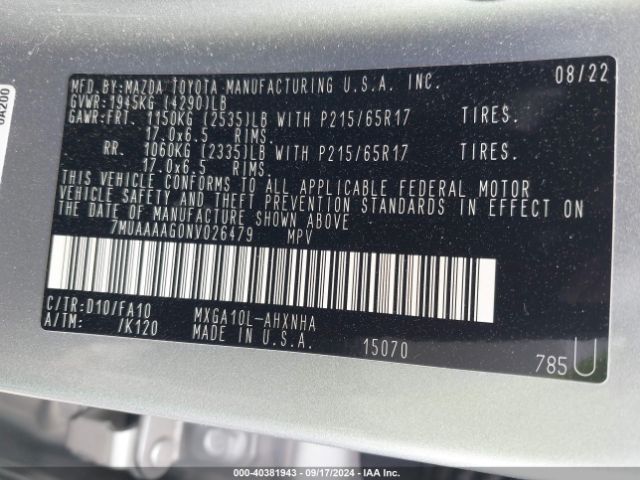 7MUAAAAG0NV026479 Toyota Corolla Cross L