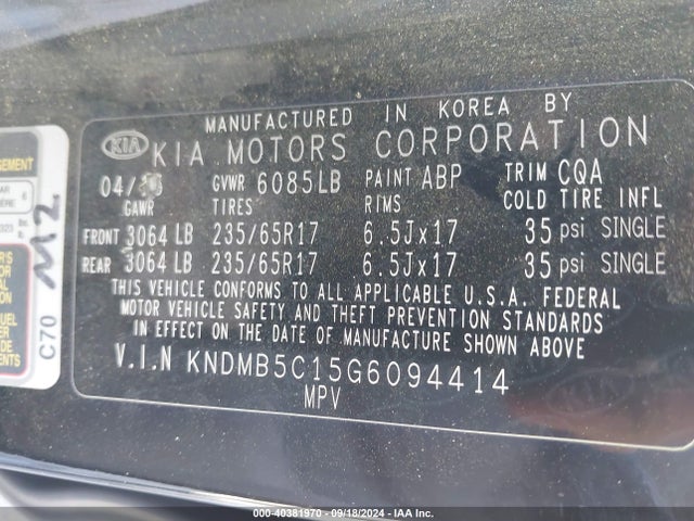 KIA SEDONA LX 2016 KNDMB5C15G6094414 Image 9
