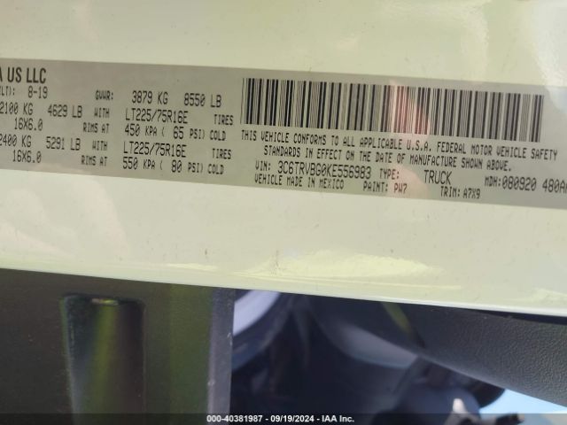 3C6TRVBG0KE556983 RAM Promaster 1500 High Roof 136 Wb