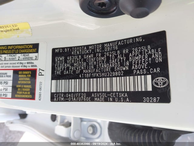 Toyota CAMRY SE 2017 4T1BF1FK5HU329802 Image 9