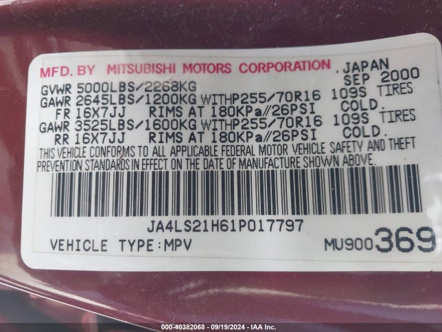 2001 MITSUBISHI MONTERO SPORT JA4LS21H61P017797 Photo 8