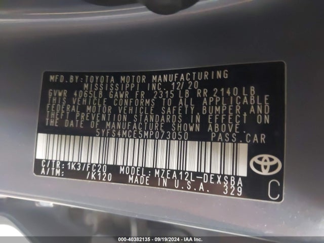 Toyota COROLLA SE 2021 5YFS4MCE5MP073050 Image 9