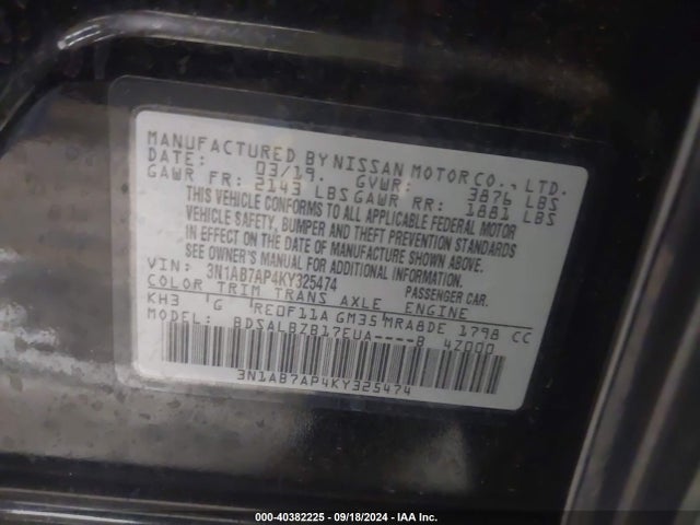 Nissan SENTRA S 2019 3N1AB7AP4KY325474 Image 9