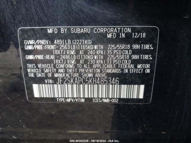 JF2SKAPC5KH485346 Subaru Forester Sport