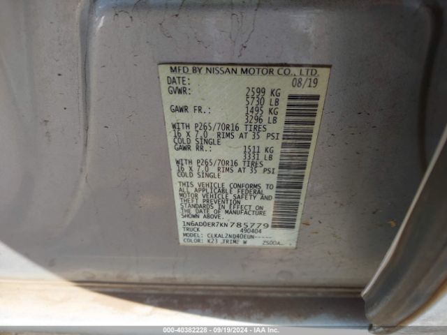 1N6AD0ER7KN785779 Nissan Frontier Sv