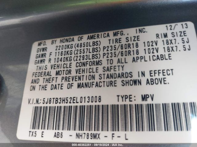5J8TB3H52EL013008 Acura RDX
