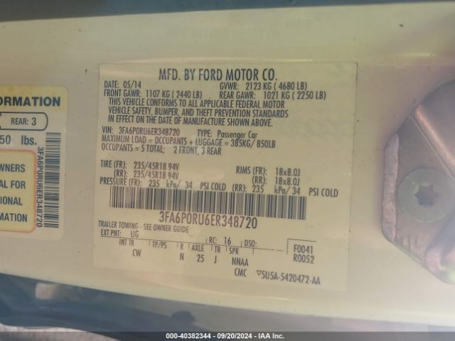 3FA6P0RU6ER348720 Ford Fusion Hybrid Titanium