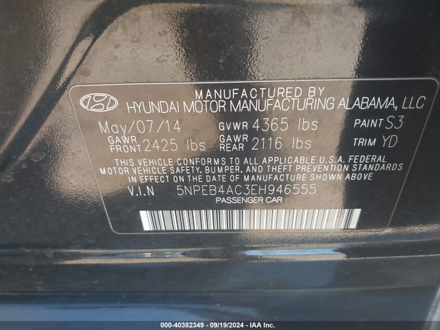 5NPEB4AC3EH946555 Hyundai SONATA GLS