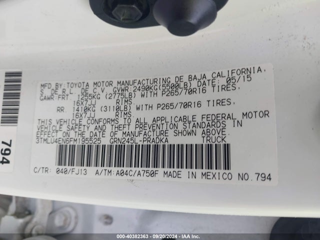 Toyota Tacoma Base V6 2015 3TMLU4EN6FM195525 Image 9