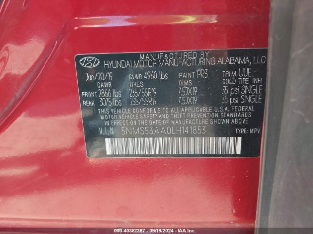 5NMS53AA0LH141853 Hyundai Santa Fe Limited 2.0t