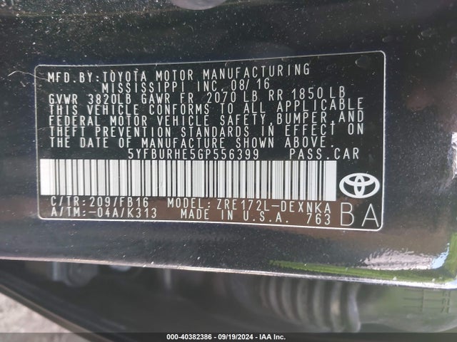 Toyota COROLLA LE 2016 5YFBURHE5GP556399 Image 9