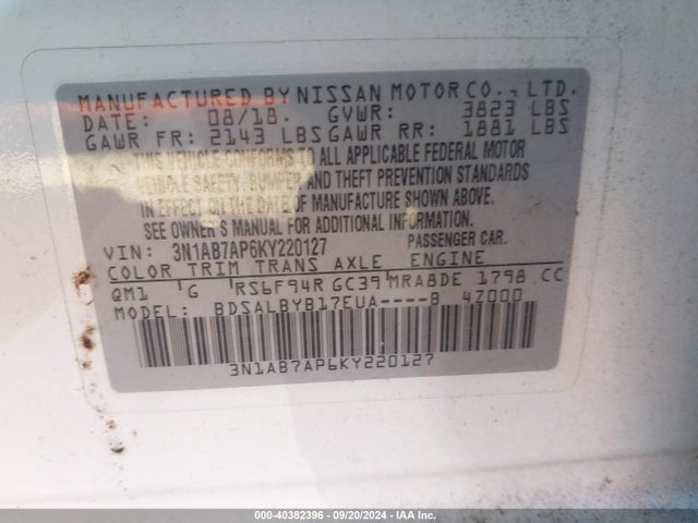 Nissan SENTRA S 2019 3N1AB7AP6KY220127 Image 9