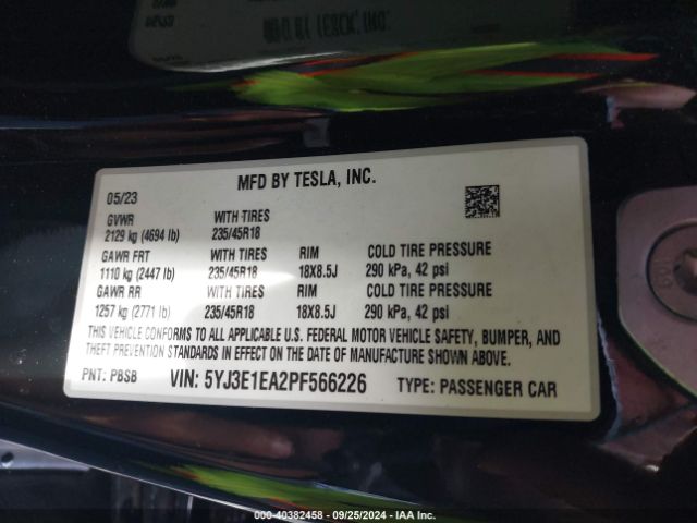 5YJ3E1EA2PF566226 Tesla Model 3 Rear-wheel Drive