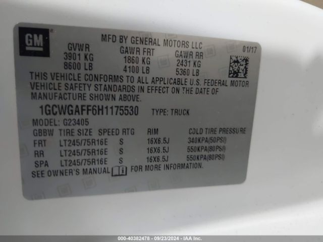 1GCWGAFF6H1175530 Chevrolet Express 2500 Work Van